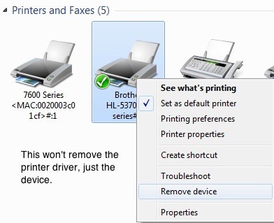 eliminați driverul imprimantei