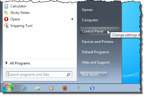 Deschiderea panoului de control în Windows 7
