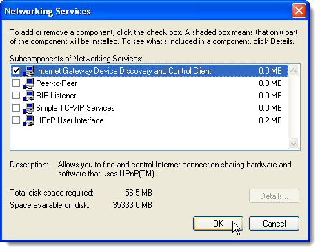 Detalii privind serviciile de rețea în Windows XP