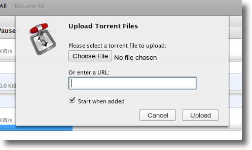 Adăugați un torrent de pe hard disk sau de pe Web