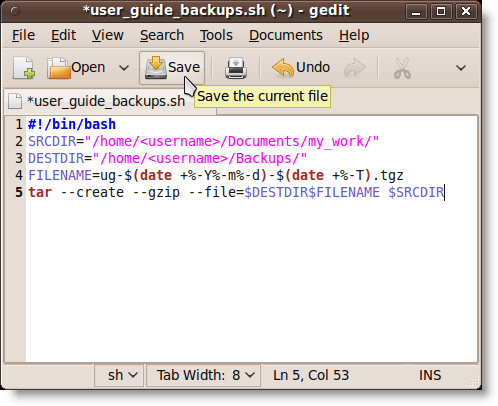 Editing shell script file in gedit