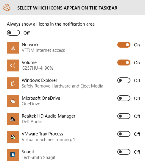 main taskbar icons