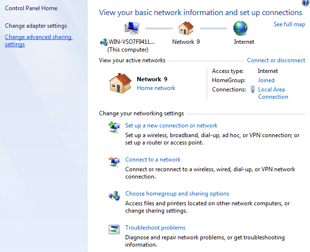 setările de rețea pentru Windows 7