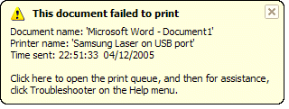 documentul nu a reușit să se imprime