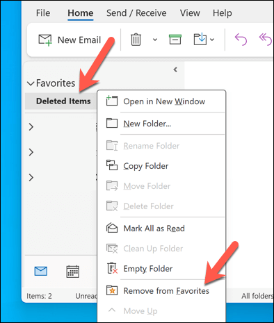 Cum să eliminați folderele favorite din imaginea Microsoft Outlook 7