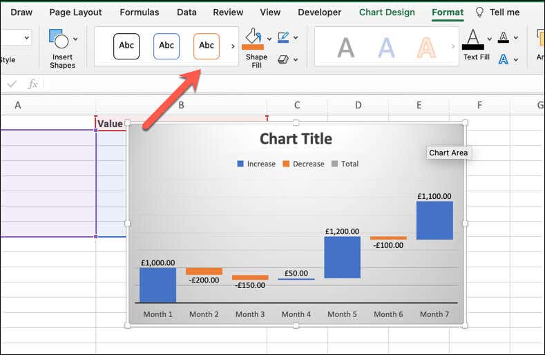 Cum se creează o diagramă cu cascadă în imaginea Microsoft Excel 3