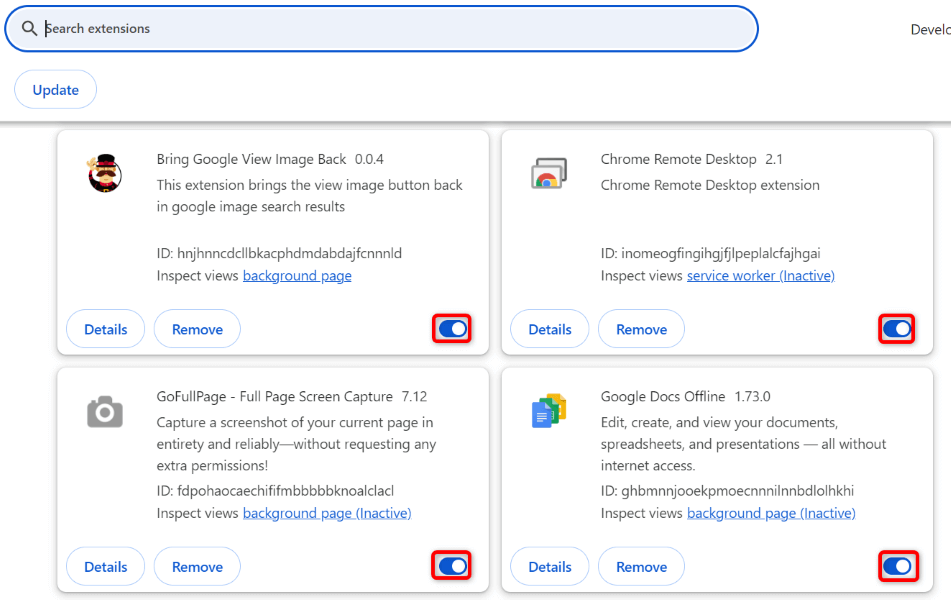 Dezactivați imaginea Extensiile browserului web și Blocatorii de anunțuri