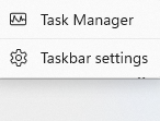 Taskbar settings option